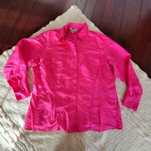 90s Robbie Bee Woman Button Down Silk Blouse size 1X Pink